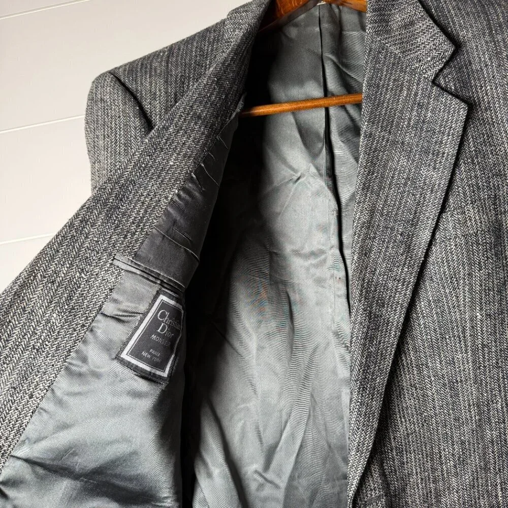 Christian Dior Monsieur Blazer Jacket Men's 100% Silk, Fully Lined Gray/Black